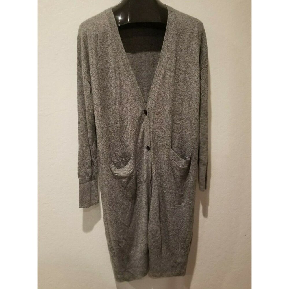 Gap Sweater Womens Large Wool Blend Knit Duster Cardigan Gray Button Lightweight